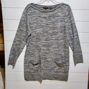 Jeanne Pierre womens size L cotton long sleeve gray stripe sweater tunic pockets